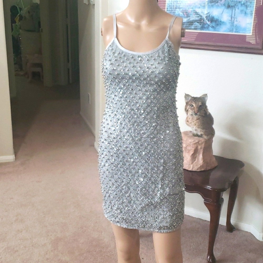 Lascana xs 3d balls Impeccable sequins mesh details spaghetti straps bodycon